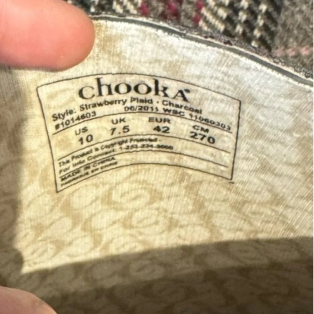 Chooka Women Shoes Plaid Rain Mid Calf Rubber Boots Strawberry Charcoal 10 NWOT‎